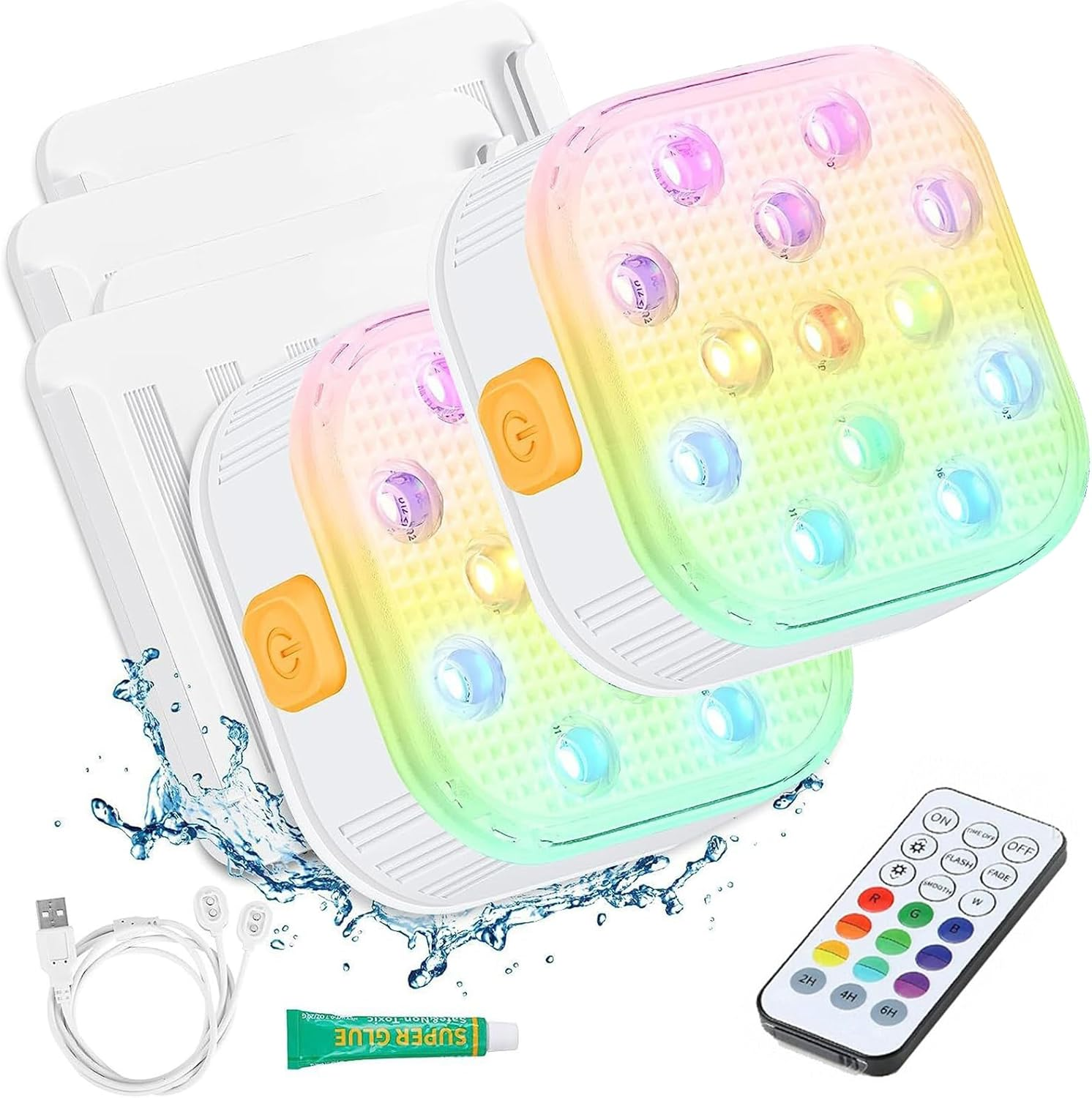 Zestaw 2 ładowalnych, zanurzalnych lamp LED, magnetyczne oświetlenie LED do basenu z pilotem, nastrojowe oświetlenie RGB do basenu
