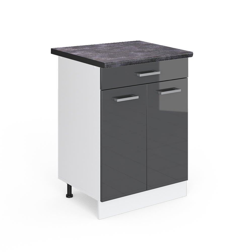 Vicco Szafka dolna do kuchni R-Line, Antracyt wysoki połysk, 60 cm z szufladą, BP Antracyt