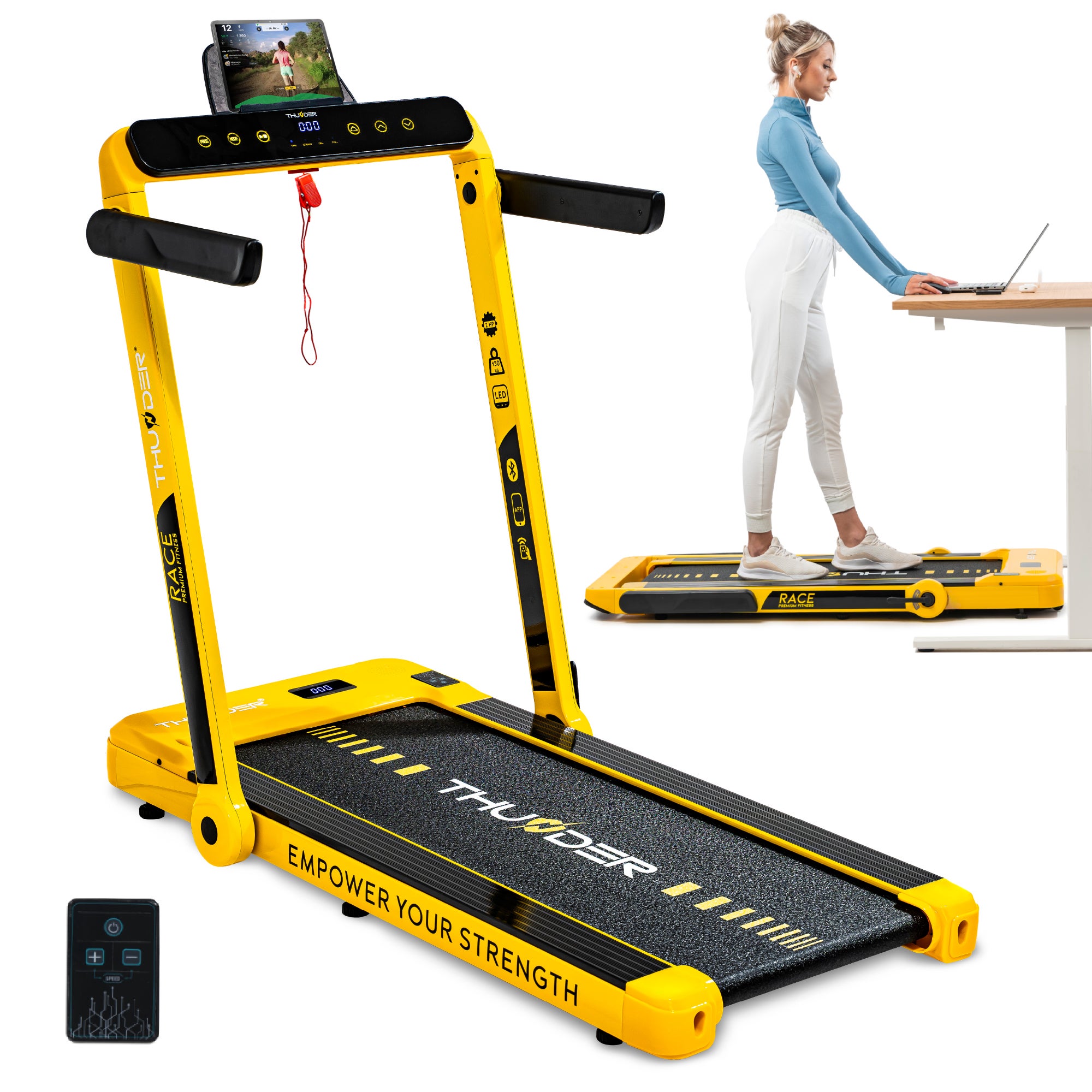 Bieżnia elektryczna THUNDER RACE-GOLD 14km/h walkingpad składana aplikacja 130kg