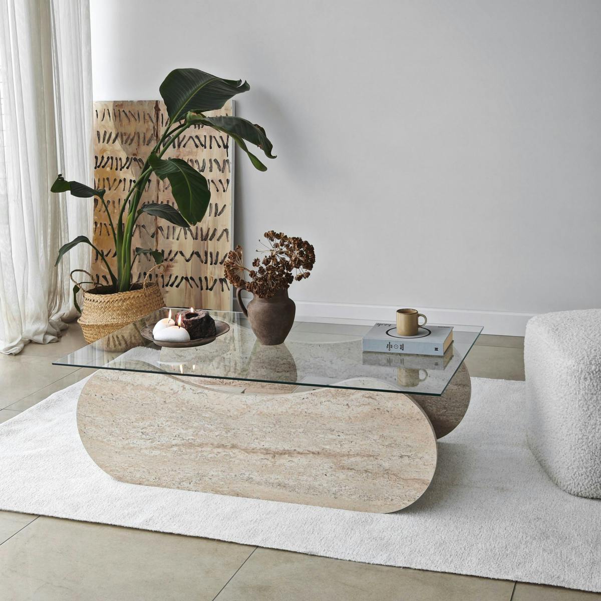 Table basse verre base luge effet travertin avec niche SALTA | Leroy Merlin