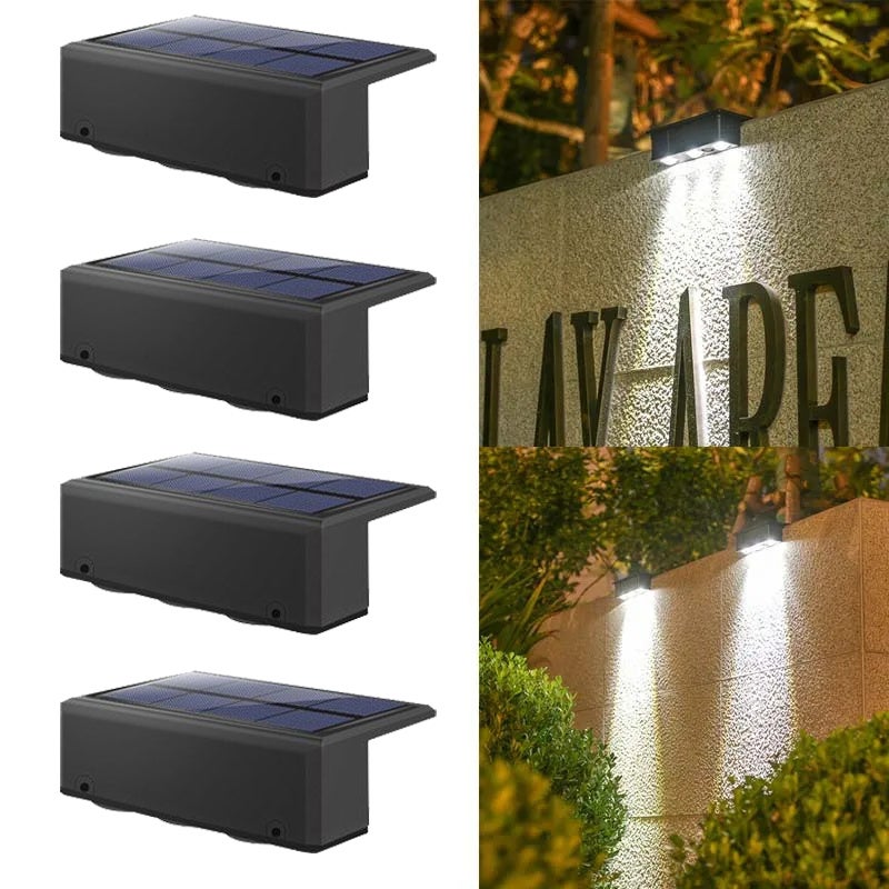 Zestaw 4 super-jasnych kinkietów solarnych 3 LED na zewnątrz, wodoodpornych, bezprzewodowych, mocnych na werandę, do ogrodu, białe oświetlenie