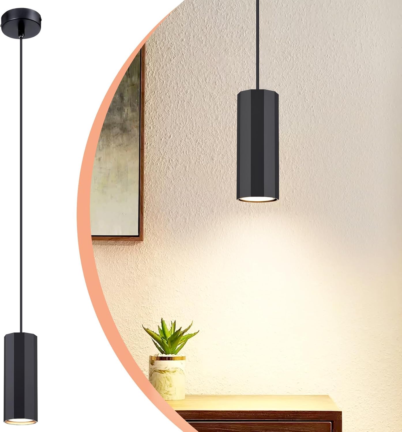 ZMH Lampa wisząca czarna metalowa średnica 170 cm GU10 1 płomień nowoczesny industrialny salon do jadalni kuchnia sypialnia wnętrze