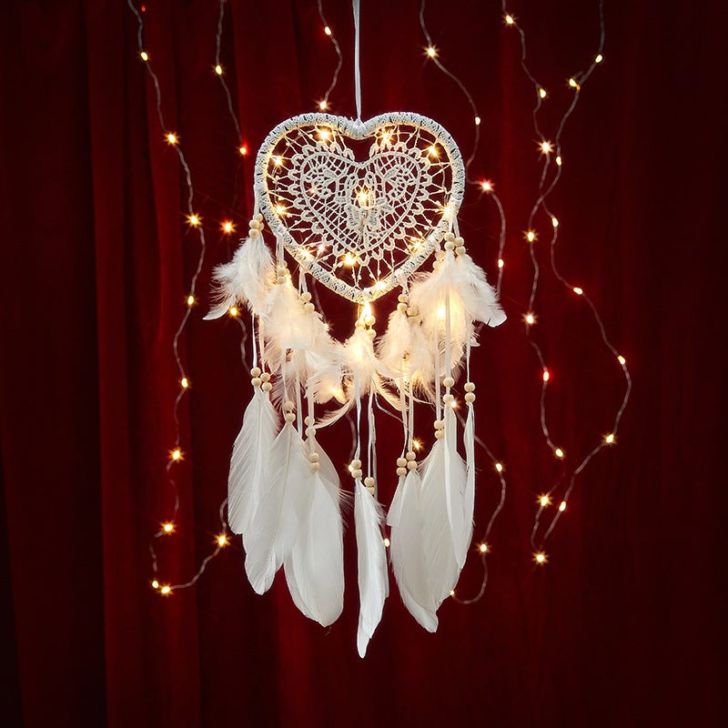 Attrape de Rêves LED, Faite Main Capteur de Rêves en Plumes Lumineux Dream Catcher pour Chambre Maison Décoration Tenture Murale Mobile Decoratif Fill - 2