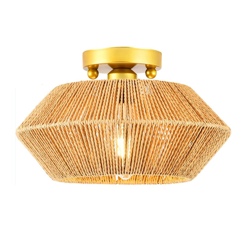 Plafonnier Semi-Encastré En Bambou - Style Bohème - Abat-Jour Rotin - Luminaire Ferme Pour Chambre, Couloir