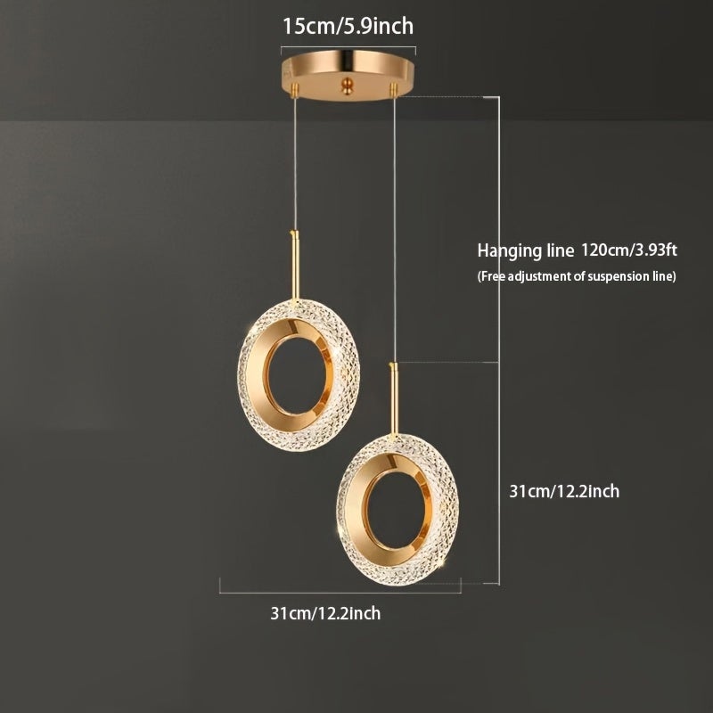 Nordic Ring Lampa wisząca LED Crystal, lampa sufitowa do wnętrz, dekoracja pokoju, do sypialni, salonu, nowoczesne żyrandole, 6500 K - 5