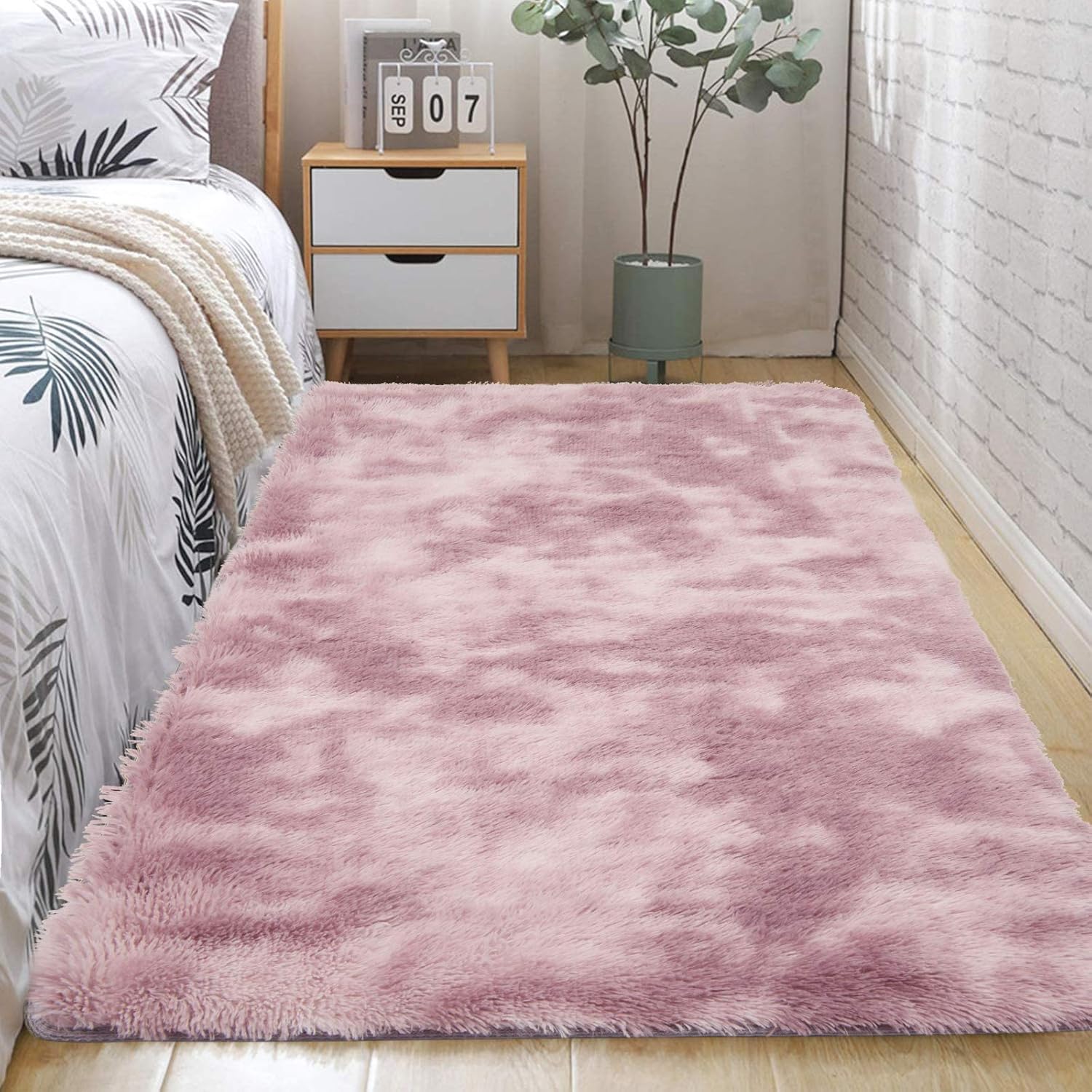 Tapis moelleux en peluche, tapis en peluche soyeux, tapis d'intérieur moelleux, tapis de jeu moderne antidérapant (Rose, 120 x 160 cm) - 3
