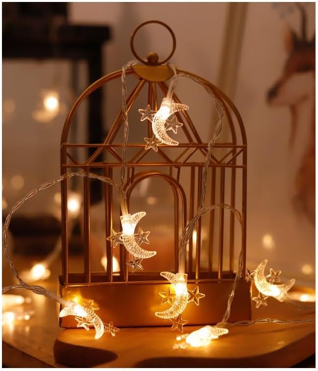 Guirlande lumineuse en forme de lune et d'étoile, 6 m, 40 pièces, alimentée par USB, décoration pour Noël, mariage, anniversaire, Saint-Valentin - 6