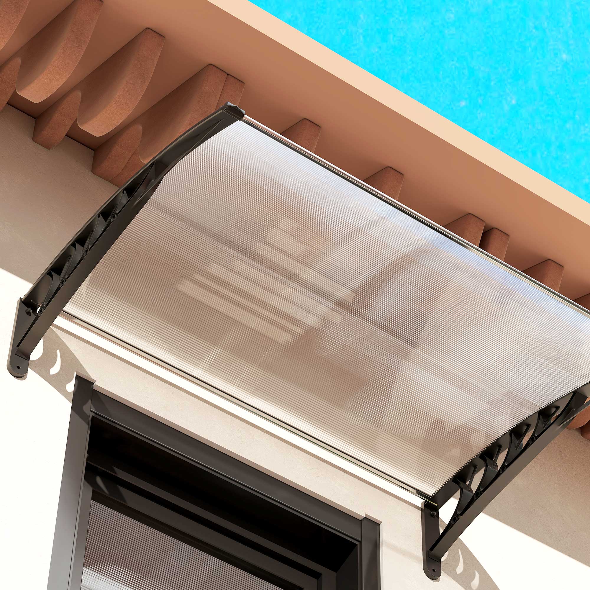 Marquise de Proteção Outsunny Transparente e Preto Policarbonato, Alumínio e PP 122x89x24cm - 4