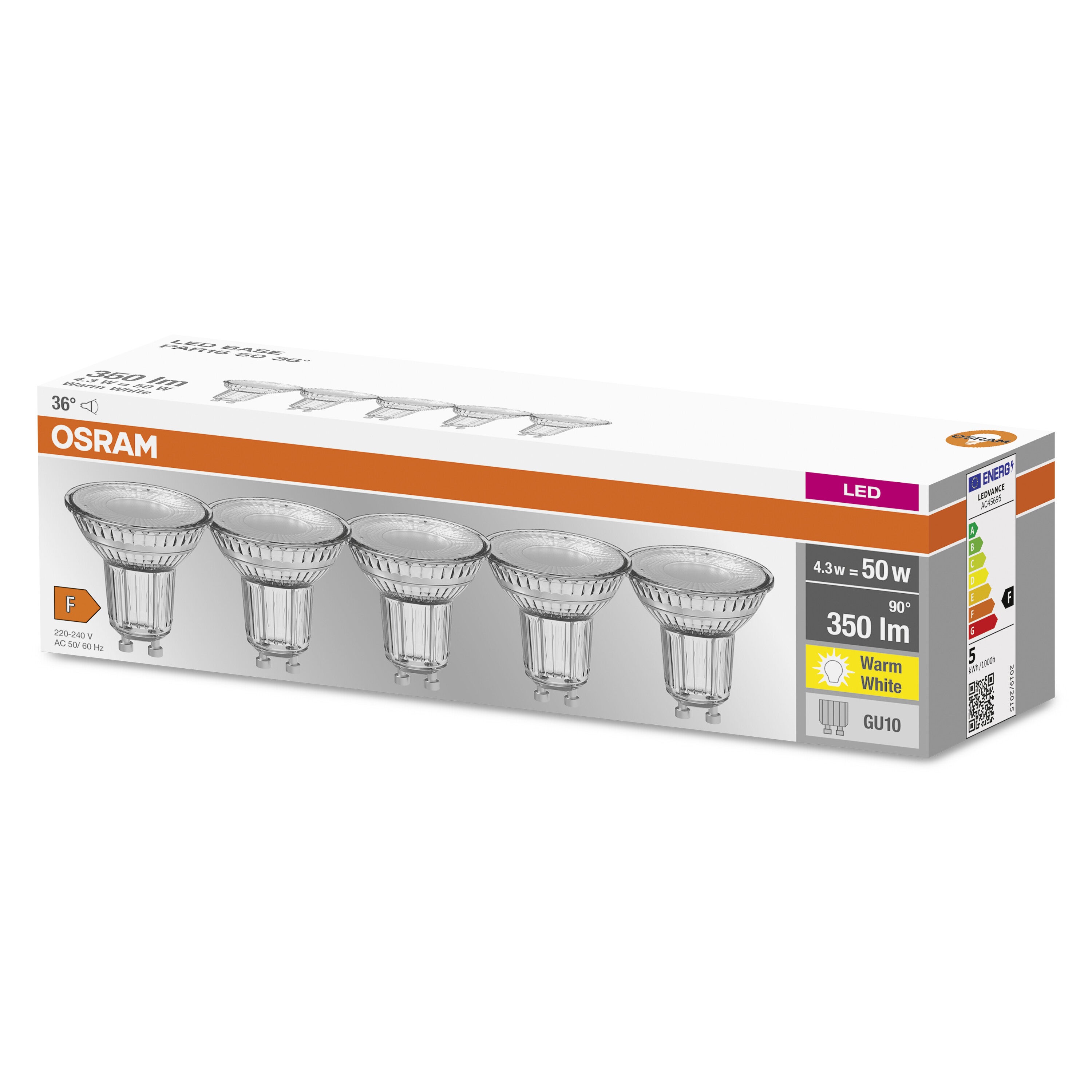 OSRAM - LED spot PAR16 36° 4,3W GU10 blanc chaud - Lot de 5 - 2