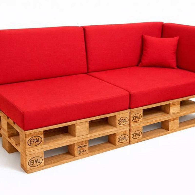 Zestaw 6 poduszek na palety ogrodowe 120×50×10 cm – siedzisko i oparcie 120×40×10 cm, grube i wytrzymałe, czerwony