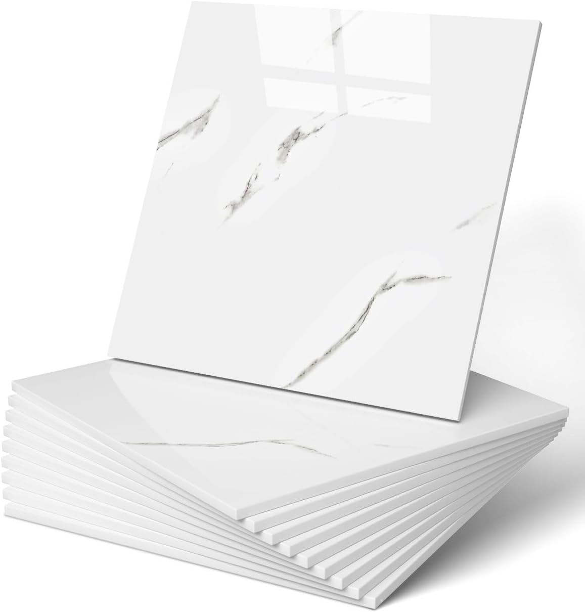 10x Wodoodporne samoprzylepne płytki imitujące marmur 30 cm - do prysznica, kuchni i łazienki - Panele ścienne z PVC w kolorze białym chmurkowym