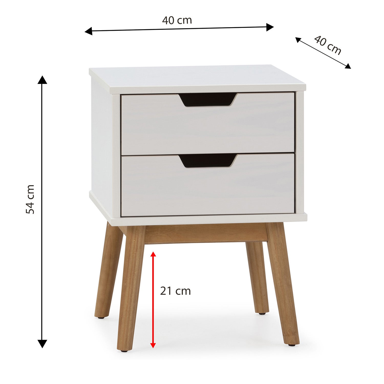 Comodino Baku 2 cassetti bianco, legno massello - 4