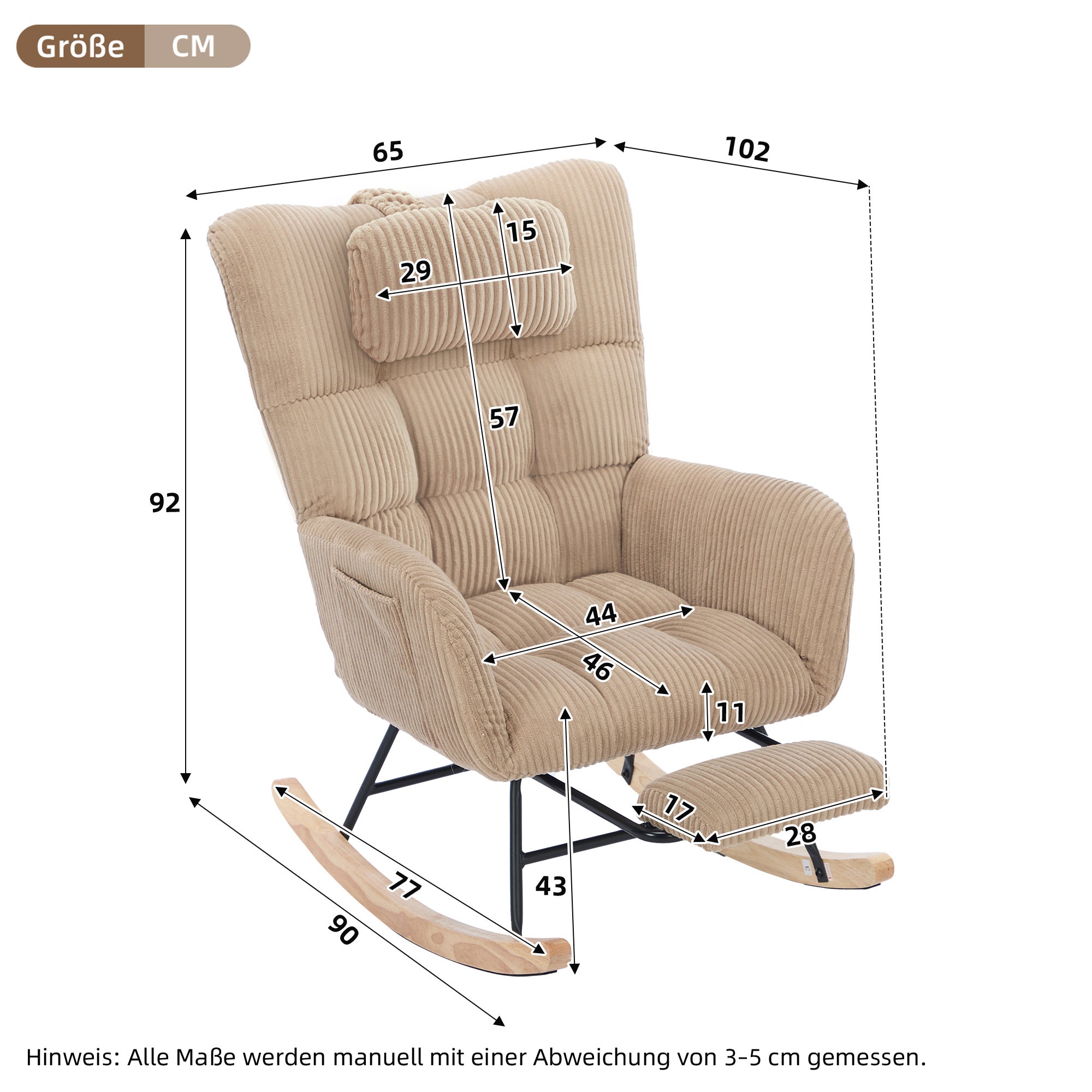 Fotel bujany 102 x 65 x 92 cm - siedzisko wyściełane - oparcie wysokie - z poduszką pod szyję - brązowy - 6