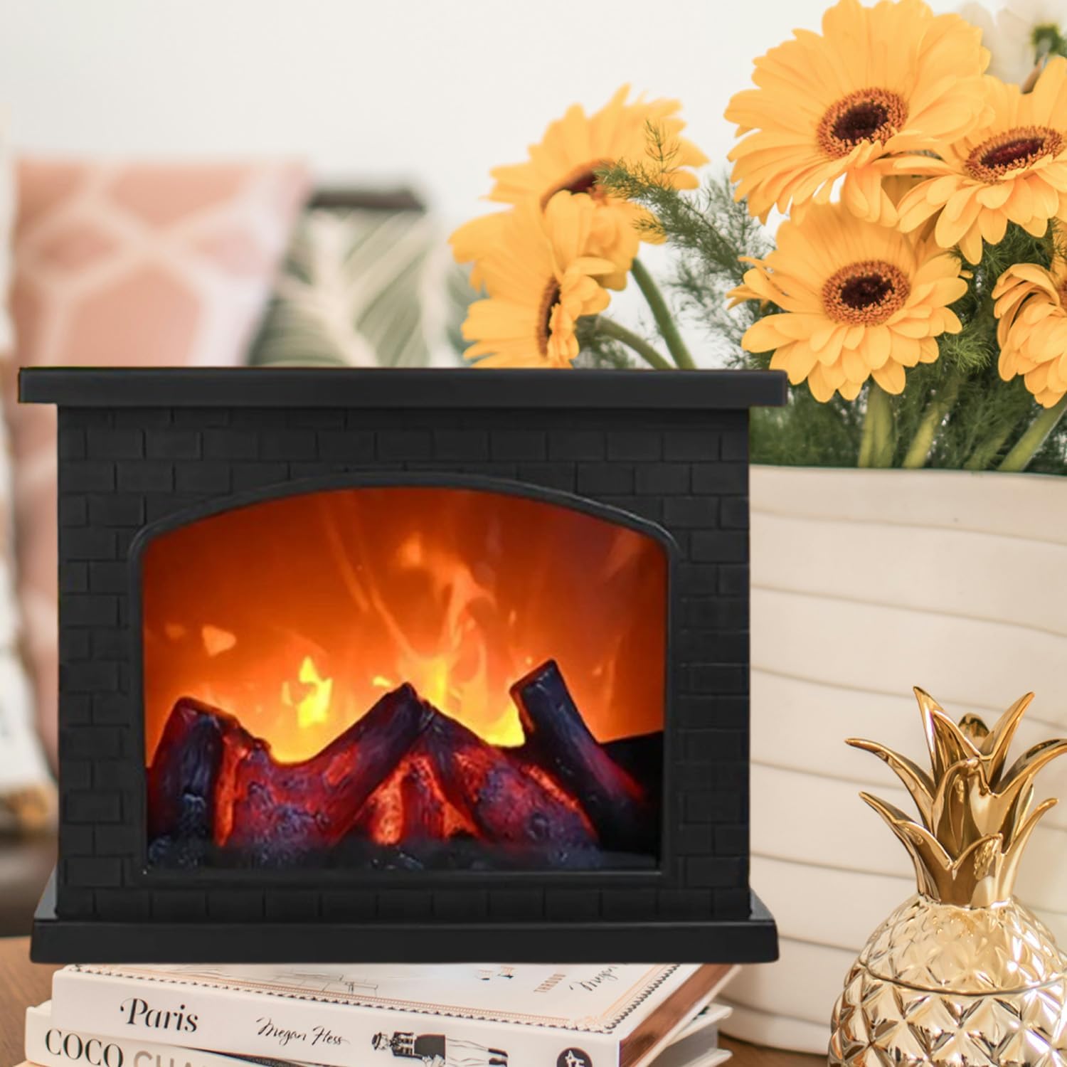 Cheminée LED, éclairage de cheminée décoratif, cheminée avec effet flamme, moderne, plastique, 28 cm x 12 cm x 20 cm, noir - 7