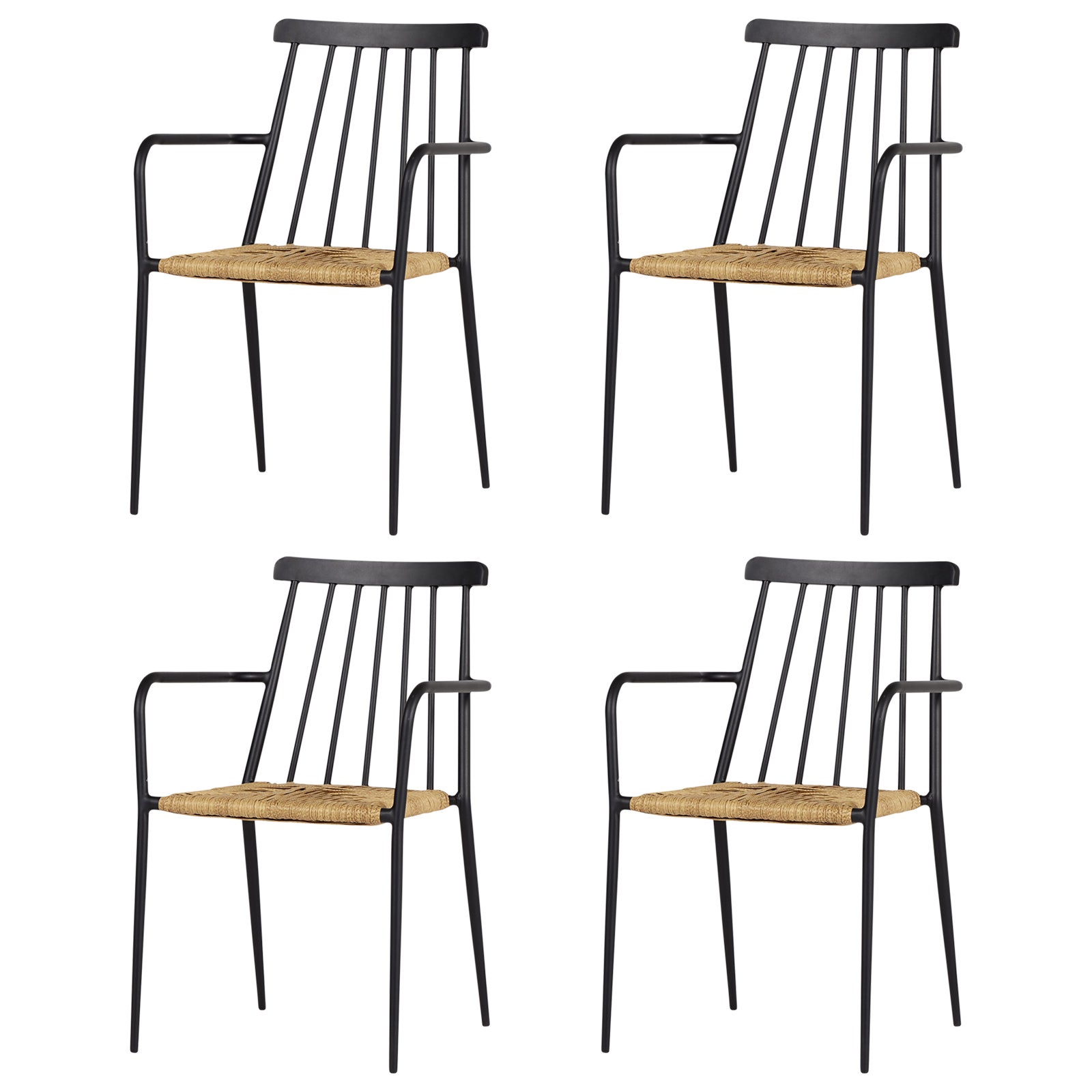4xEvira krzesło ogrodowe do ustawiania w stos, czarny i naturalny.