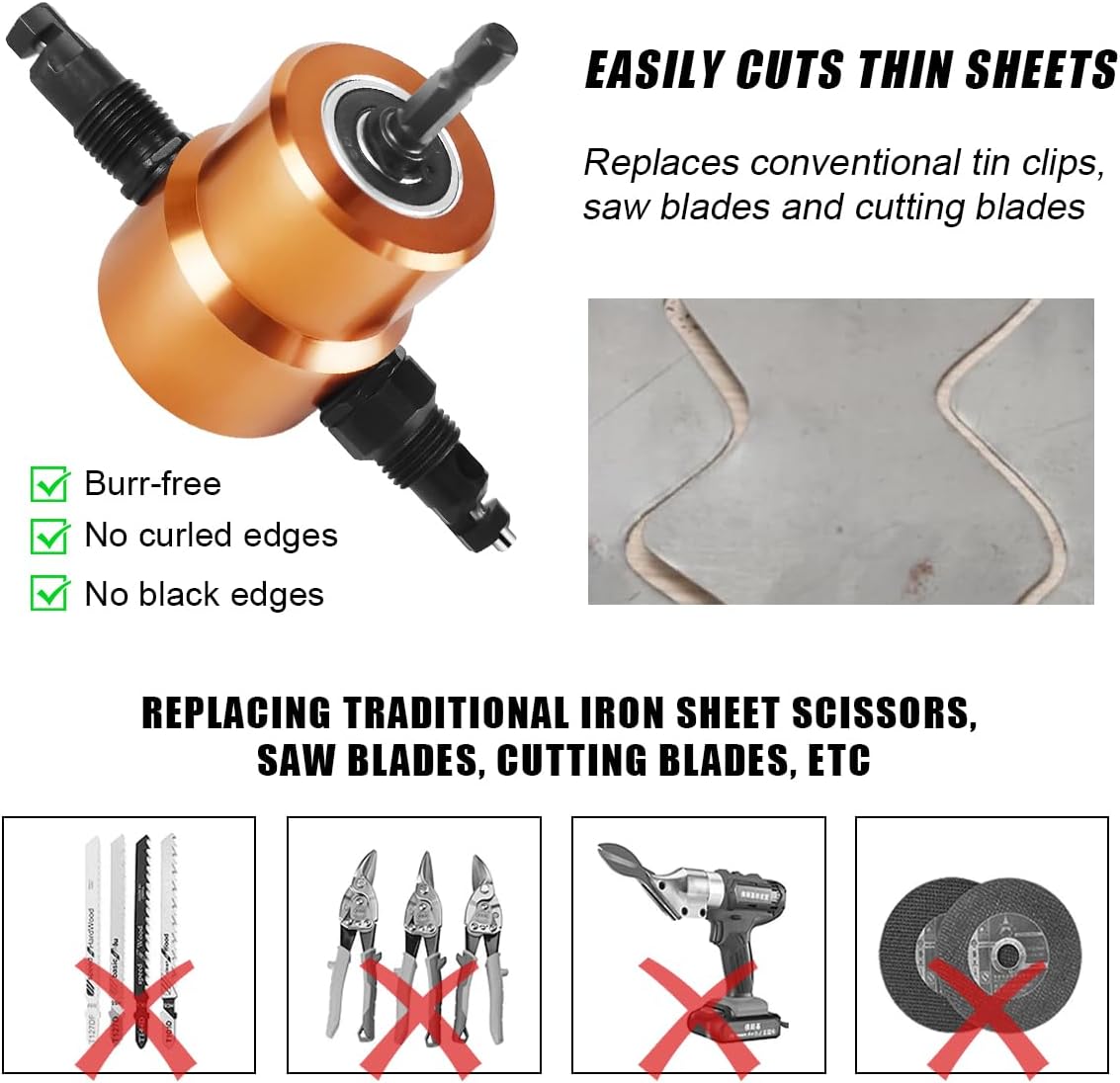 Roditrice elettrica per trapani da 7 pezzi - Kit taglierina per lamiere regolabile a 360° - Utensili da taglio per profili complessi - 3