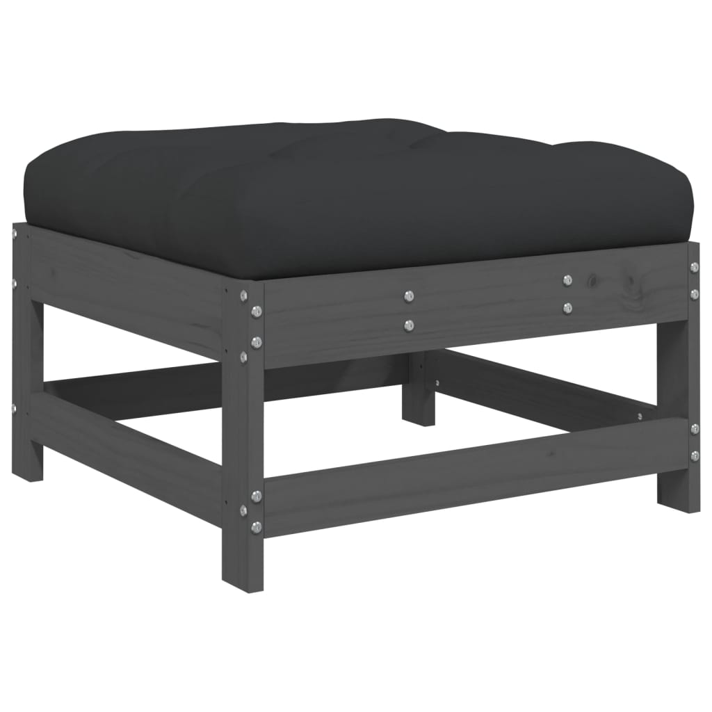 Maison Exclusive - Salon de jardin 3 pcs avec coussins gris bois massif - 7