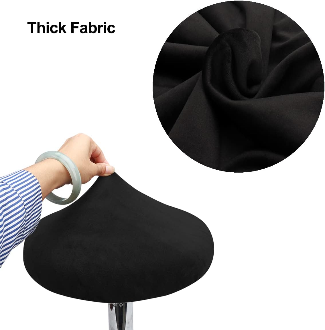 (4 Pièces Noir)Housse Tabouret Rond Housse Tabouret de Bar, Tissu de Luxe, Diamètre 30-40cm, Extensible, Infroissable, Lavable et Anti-Poussière - 4
