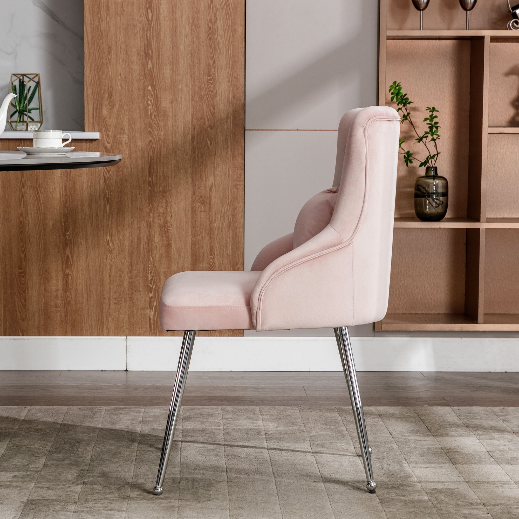 Sedia da pranzo - Poltrona imbottita con bottoni - Gambe in metallo - Rosa - 3