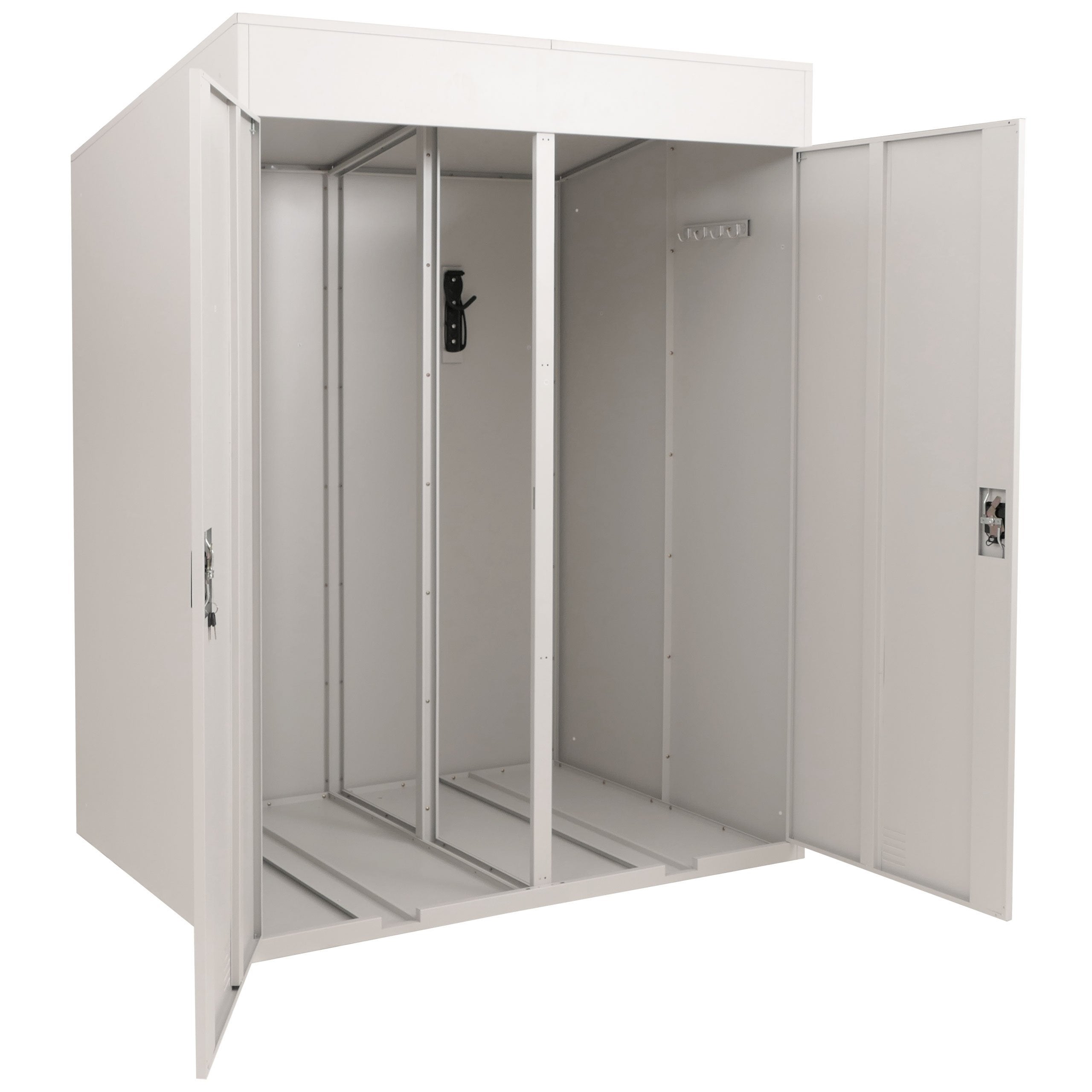 Garaż na 2 rowery HWC-H66b, boks rowerowy, wiata rowerowa z zamkiem, metalowa, 213 x 158 x 125 cm ~ jasnoszara