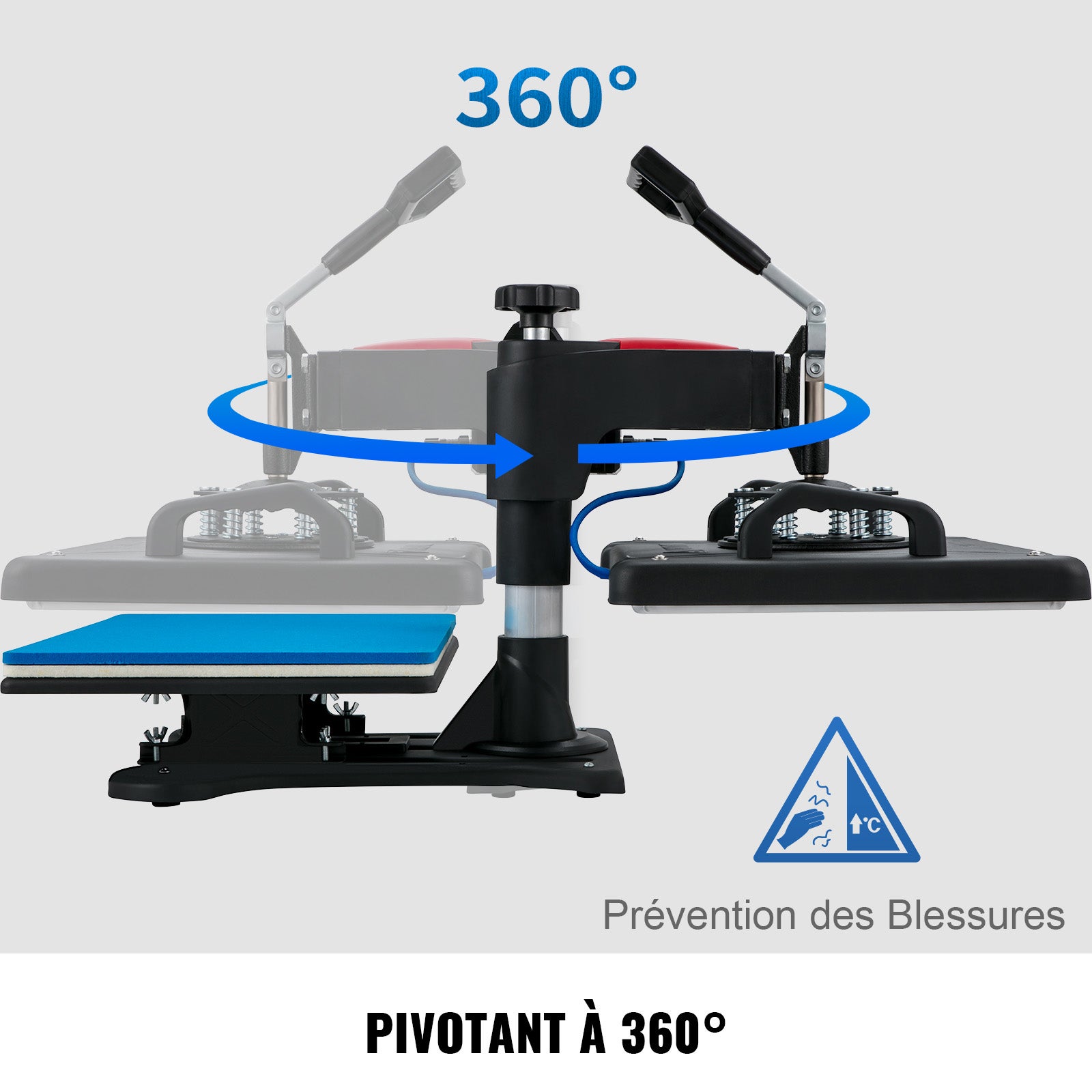 5 en 1 Presse à Chaud Machine VEVOR de Sublimation Textile 30x38 cm Machine d'Impression 1250 W Presse à Chaleur Polyvalente Pivotante 360° Transfert - 8