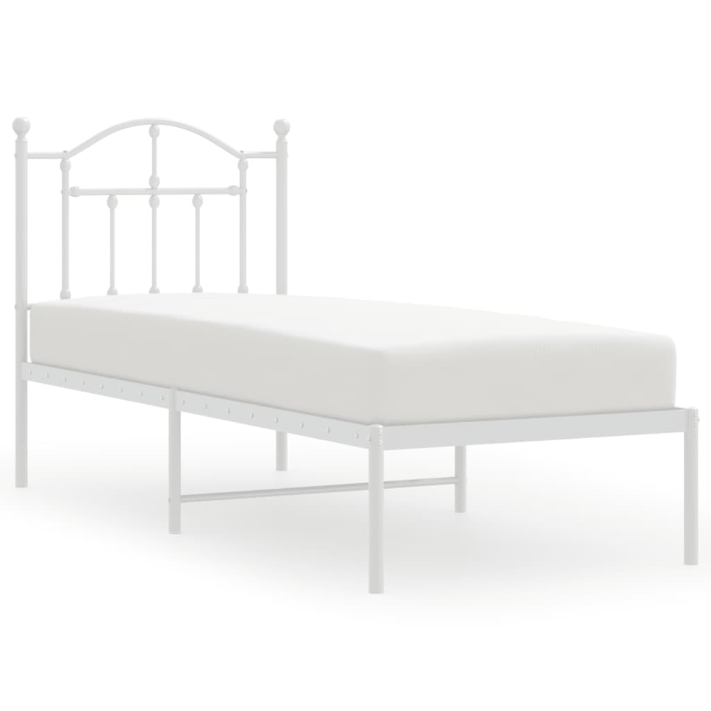 Łóżko Białe Metalowe Rama Łóżka Ze Stelażem Do Sypialni Pokoju 75x190 cm