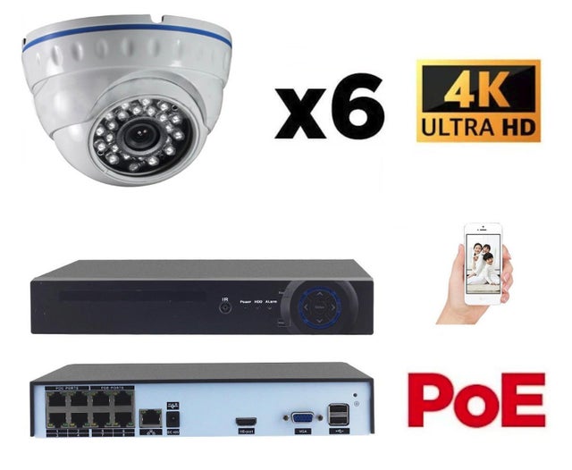Kit vidéo-surveillance 6 caméras dome ip ultrahd 4k - 8mp poe