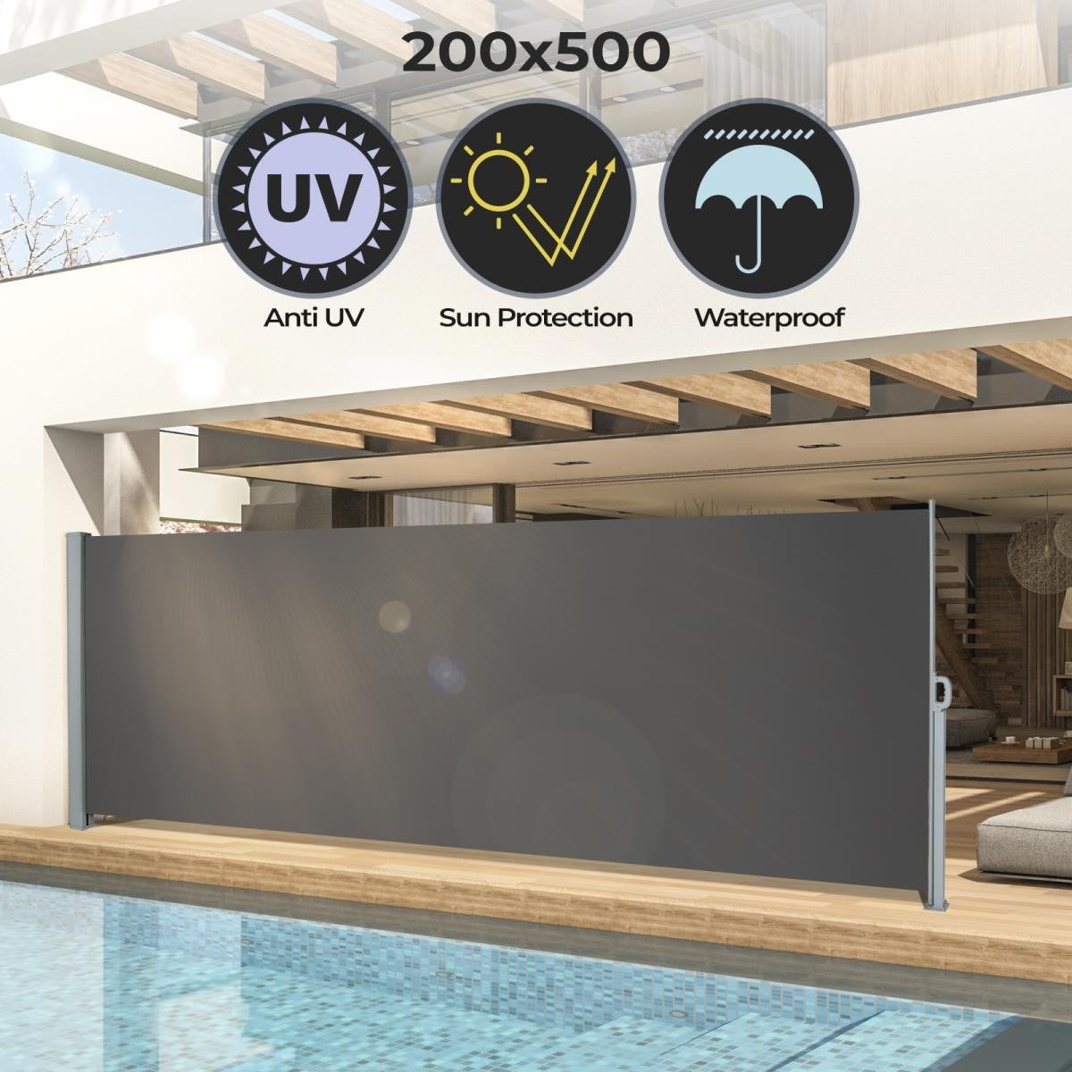 Tenda Da Sole Laterale VA-Cerulean 180x600cm - Resistente UV E Acqua, Per Terrazzi E Giardini - Foto 6