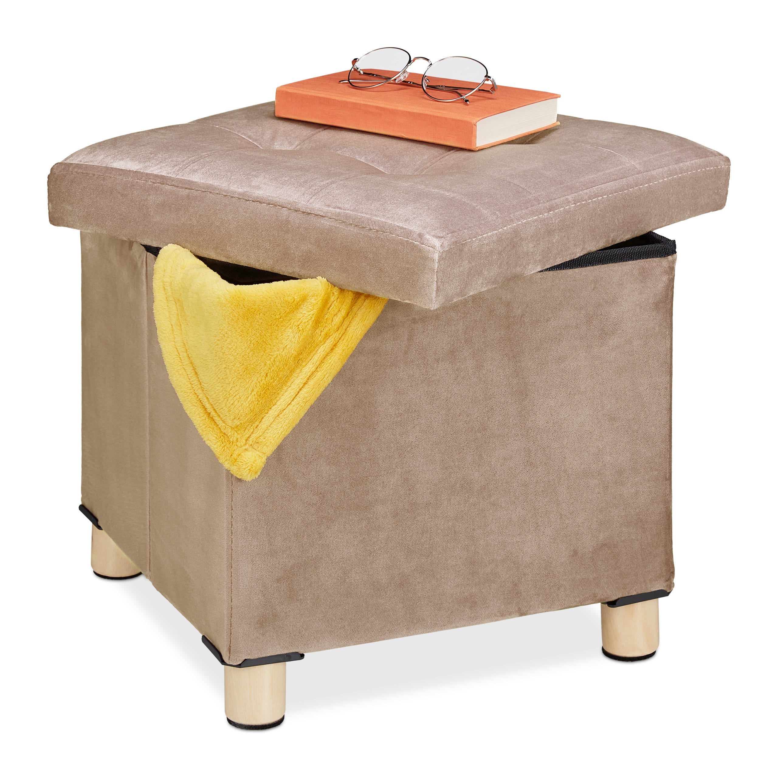 Relaxdays Pouf Contenitore con Vassoio Integrato, Sgabello