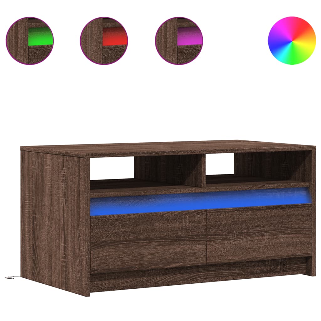 Mesa De Centromesa Auxiliarmesita De Centro Con Luces Led Madera De Ingenier A Marr N Roble