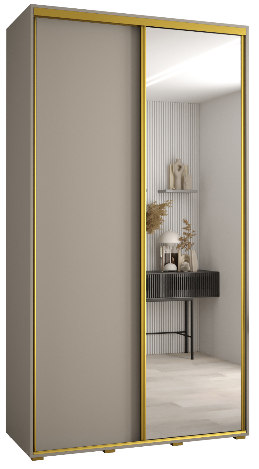 Szafa przesuwna z lustrem wysoka Dakota 3 130 x 45 x 235,2 cm kaszmir + u. Złoty - Abiks Meble
