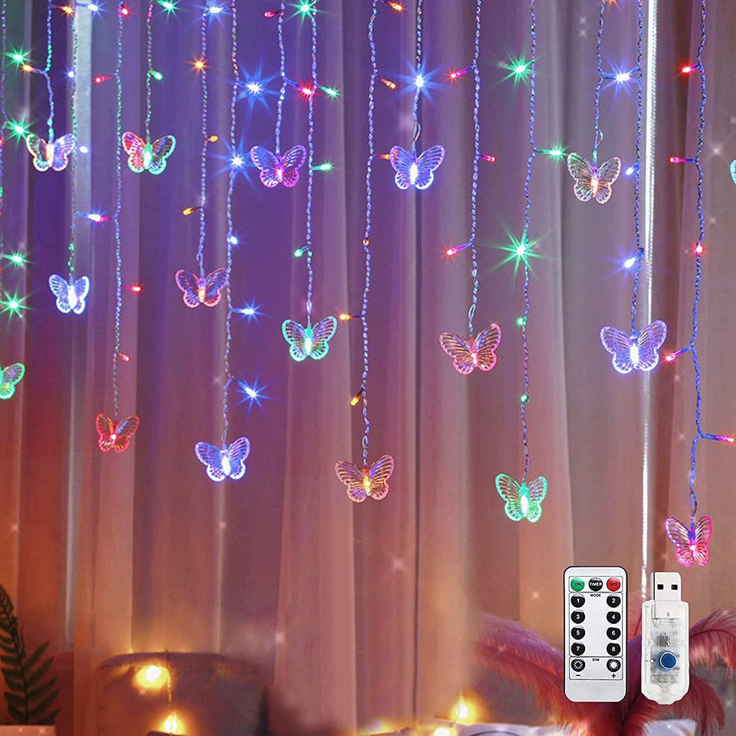 Kurtyna świetlna LED Butterfly – 8 trybów – odpowiednia do domu (motyl – kolorowa)