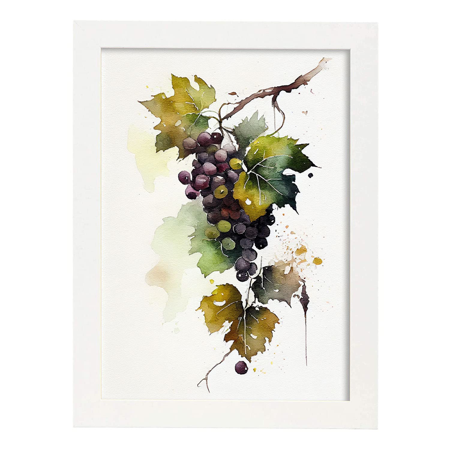Nacnic poster de uvas a todo color ilustraciones de frutas verduras y comida sana en estilo acuarela diseño moderno y modelo 2 a3 con marco blancos