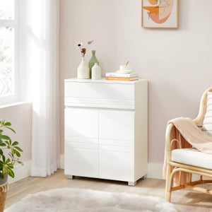 Meuble De Salle De Bain Sur Pied, Avec Tiroir, 2 Portes, 60 X 30 X 80 Cm, Blanc