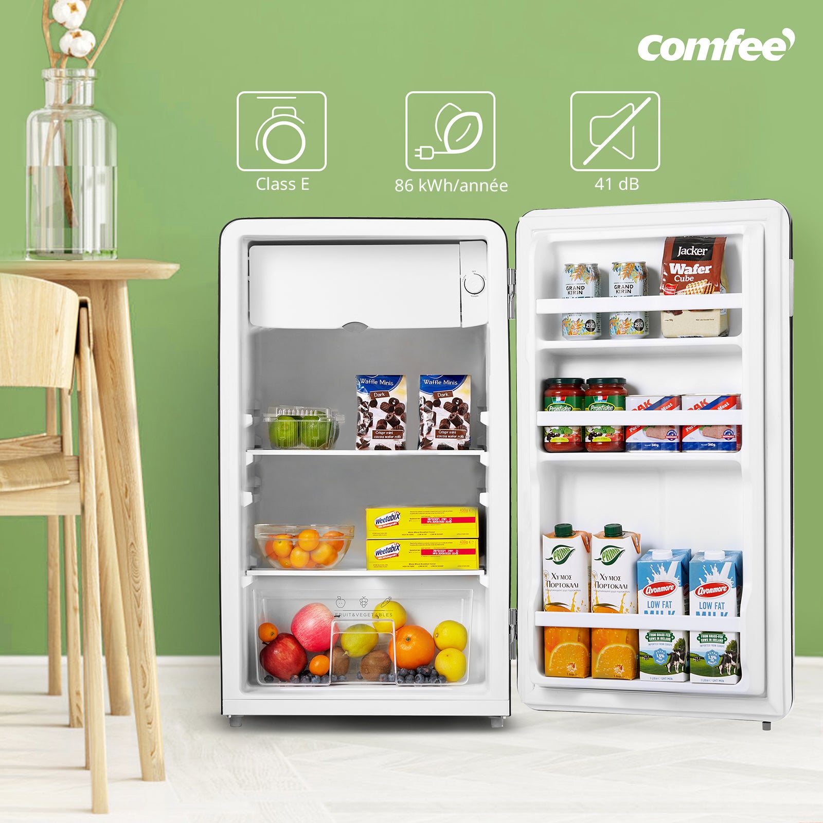 Réfrigérateur Table Top Vintage Comfee RCD93DK2RT(E) - 93L - Classe E - 48.8*49*83.5 cm - Noir - 6