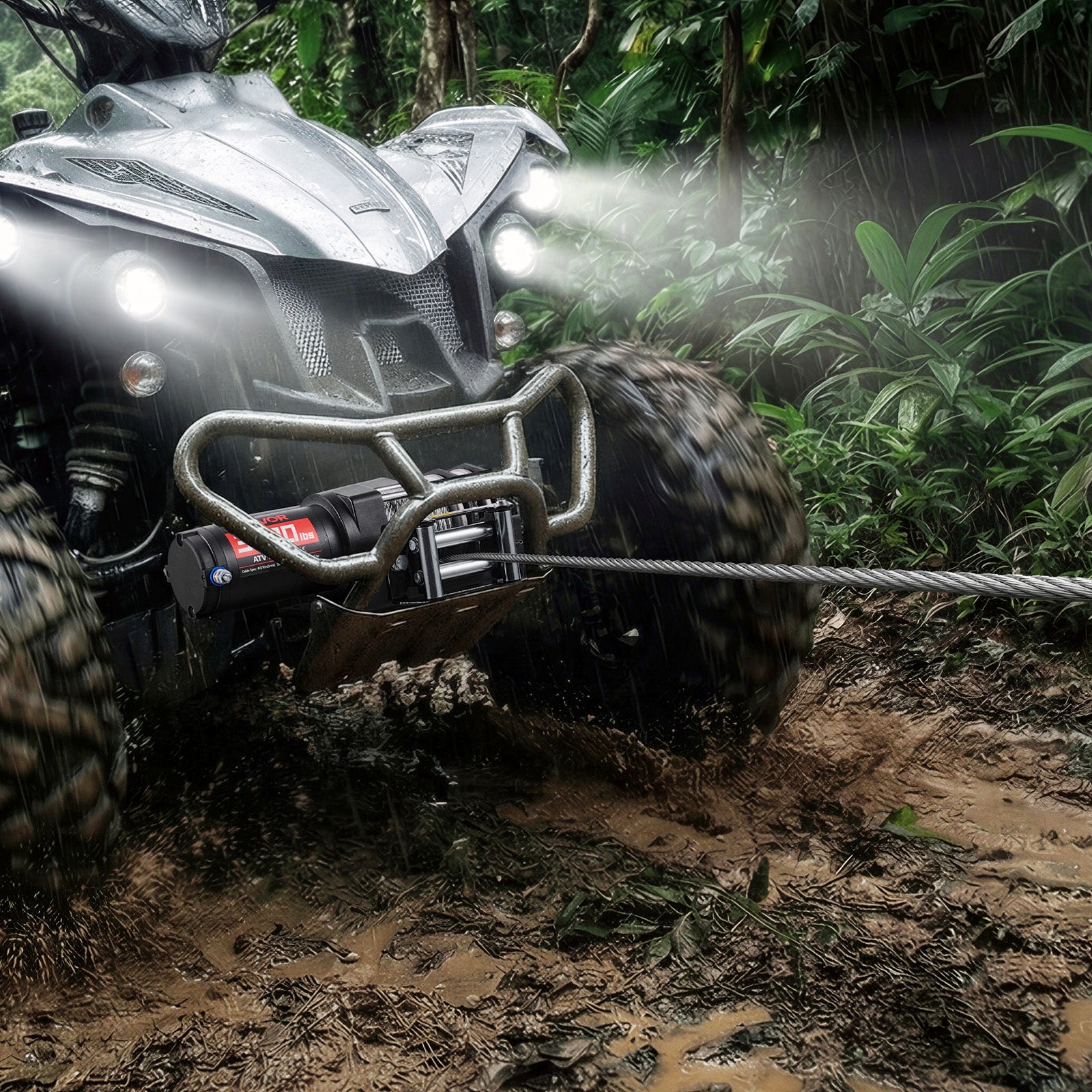 Treuil Électrique VEVOR 12 V CC 1360 kg Treuil pour Quad SSV Tout-terrain Remorquage, Câble en Acier 5 mm x 12 m, Télécommande Filaire, Étanche IP55 - 8
