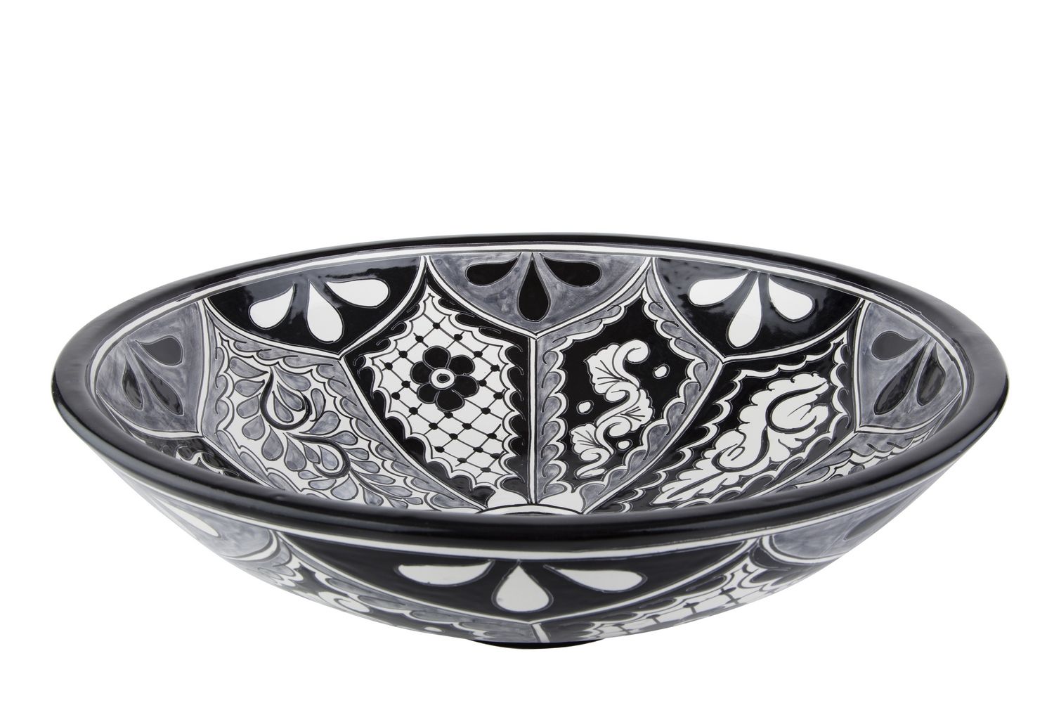 Meksykańska ceramiczna umywalka nablatowa Atalaya – okrągła umywalka łazienkowa nablatowa 44 x 13,5 cm | Ręcznie wykonana umywalka z motywami Talavera