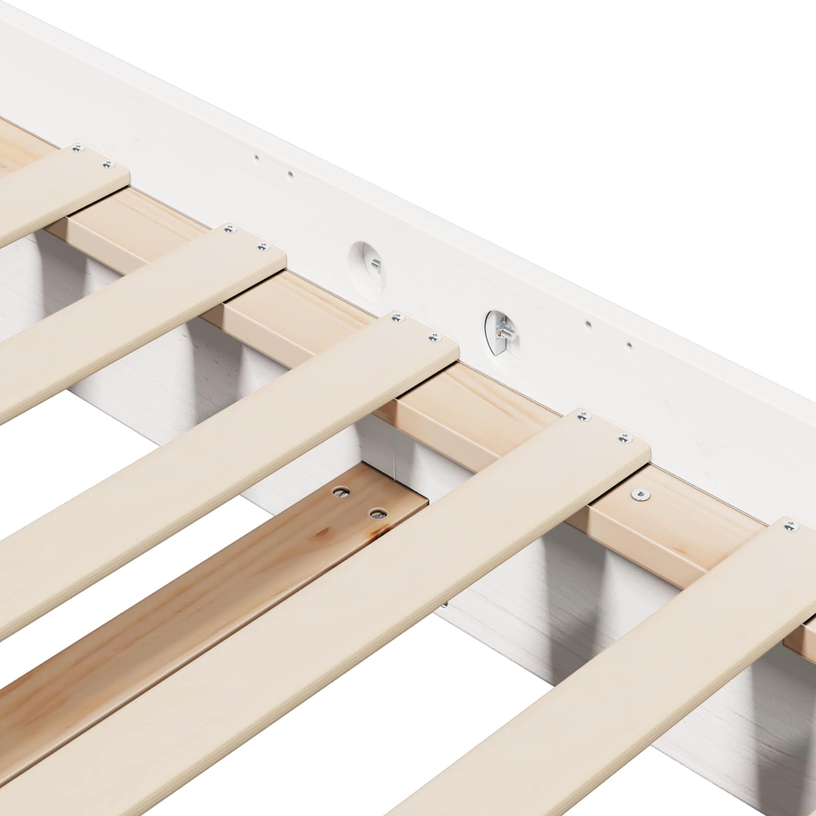 Cadre de lit blanc en pin massif pour la chambre, 200 × 200 cm - 7