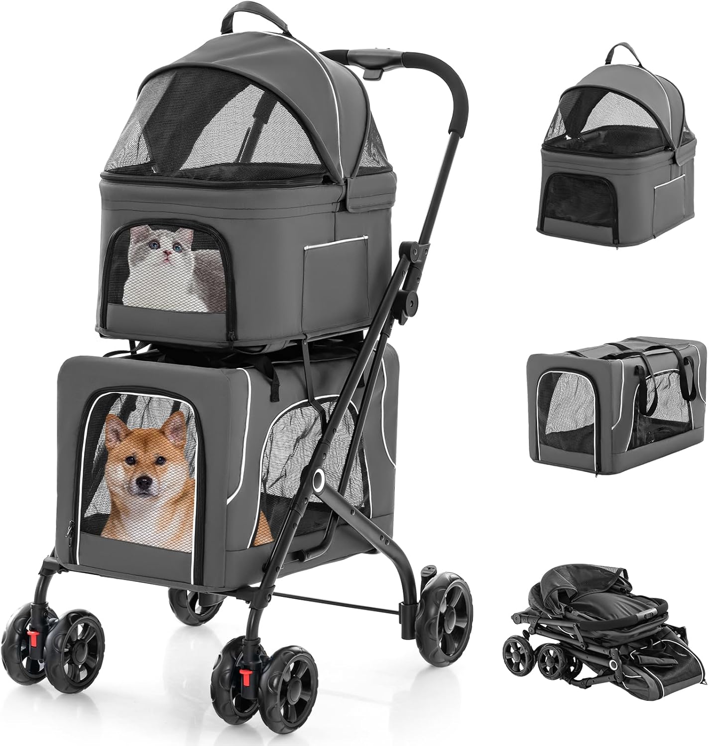 en Poussette Pliable à Niveaux pour Chien Chat, Sacs