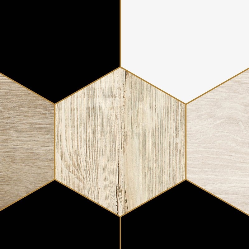 Crédence de salle de bain en PVC style bois carreaux de ciment beige et noir 140x30 cm (en 2 bandeaux) - Mix Hexa - 2