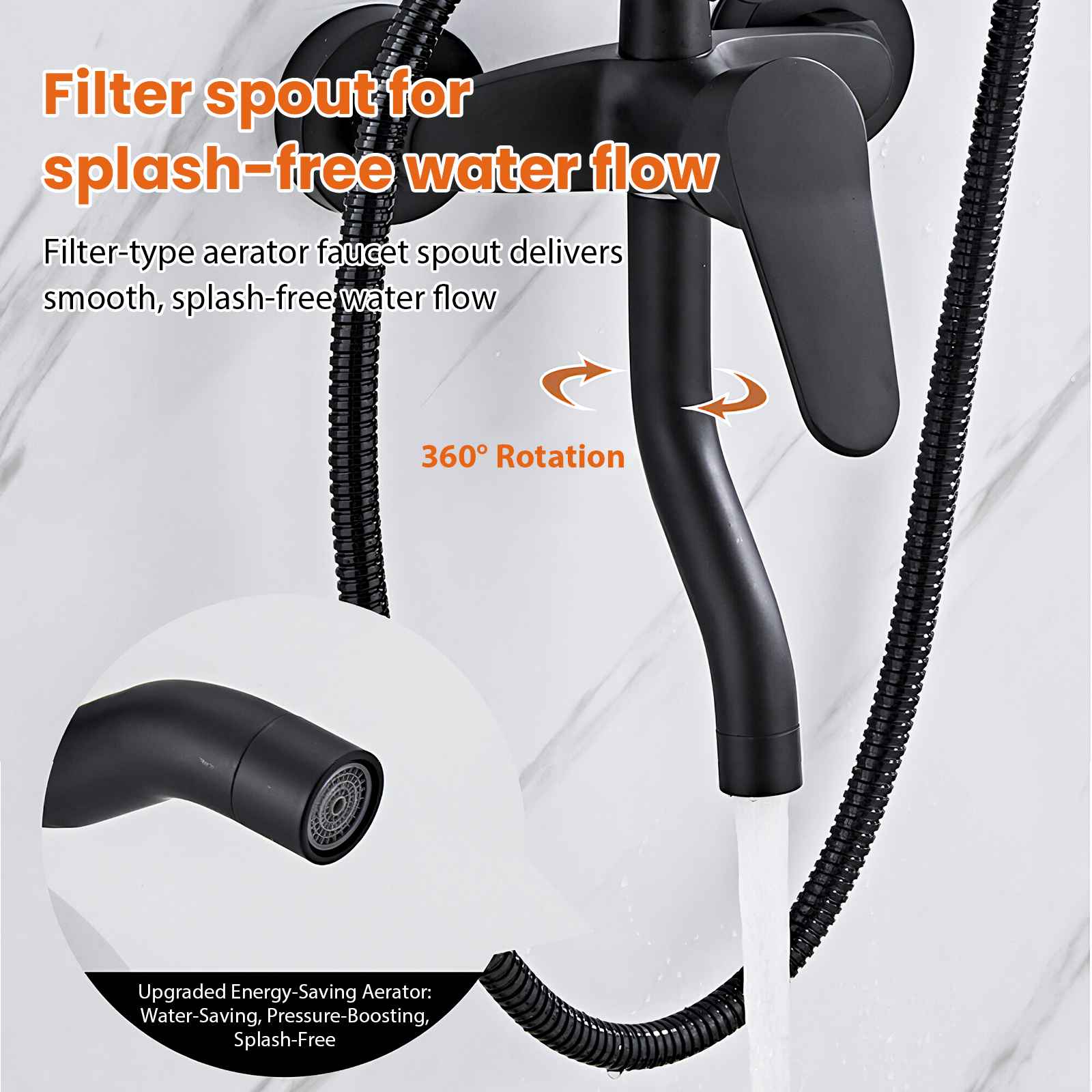 Juego de ducha con filtro anti-salpicaduras, roseta giratoria 360°, cuerpo de latón, diseño ahorrador de agua y presión, ideal para hogares y hoteles - 3