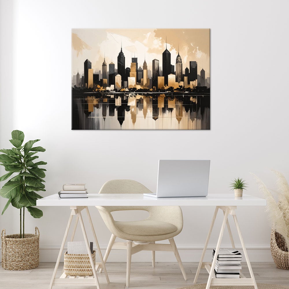 Obraz do salonu sypialni biura, Nowoczesne Miasto Przyszlości w beżu 120x80 - 2