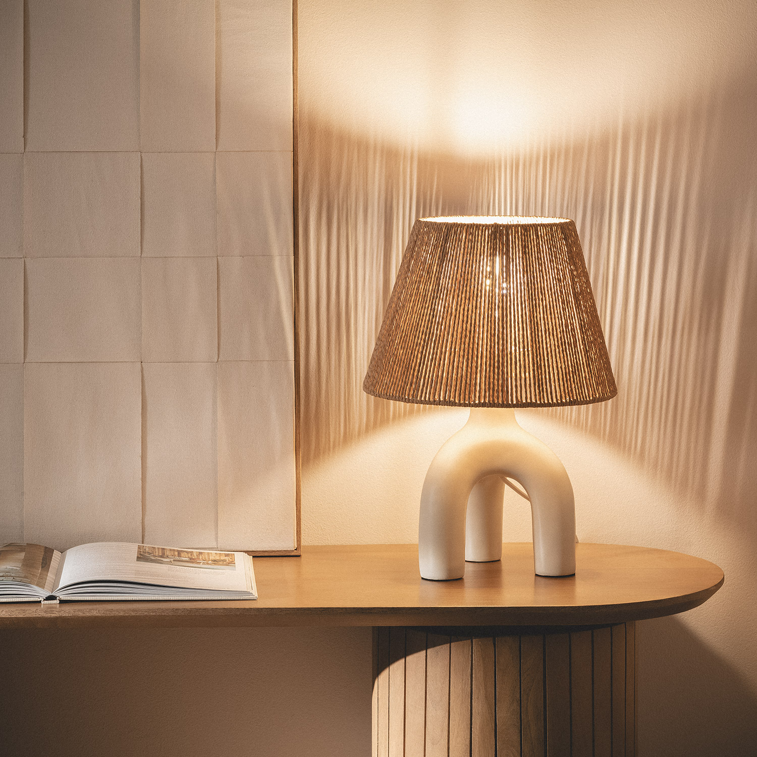 Ledkia Lámpara de Mesa Papel Trenzado y Resina Otilia Blanco - 7