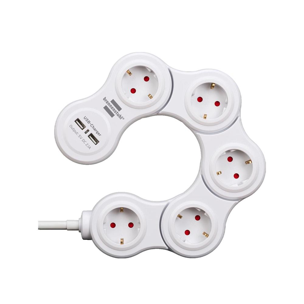 Brennenstuhl multiprise Vario avec chargeur USB 5x blanc, 1,4m H05VV-F 3G1.5 - 3