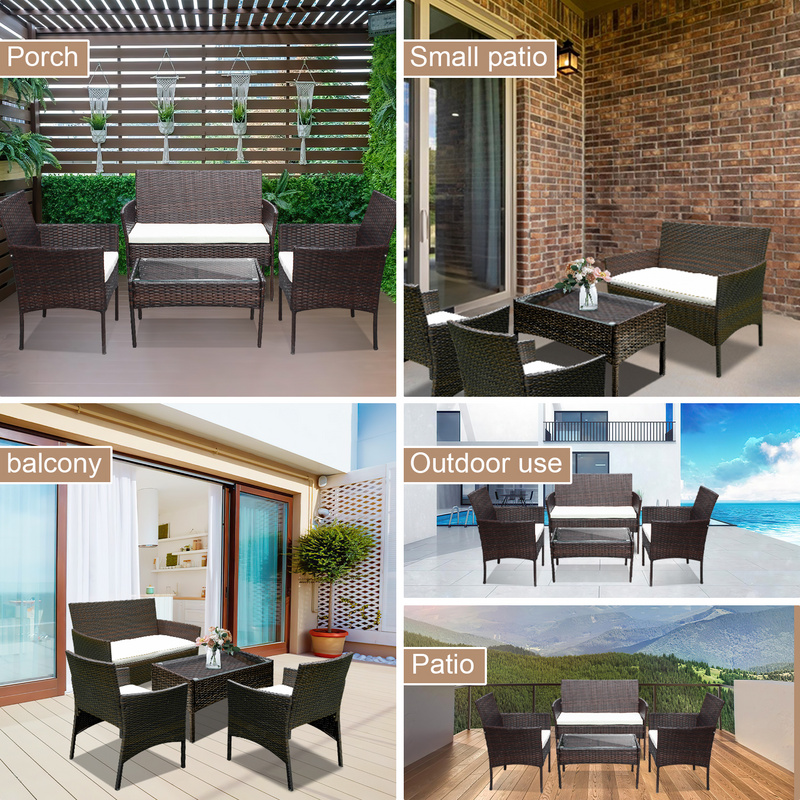 Conjunto de mobiliário de jardim em resina castanha - 4 lugares - Sofá + Cadeirão + Mesa - 8