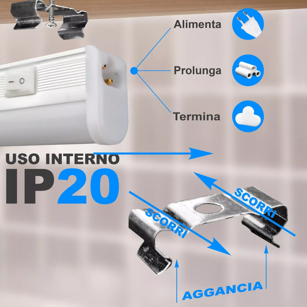 Barra a LED sottopensile reglette luce Neon sotto pensile basso consumo per cucina cambio colore ON OF prolungabile 220V 36W 4000LM 150cm - 9