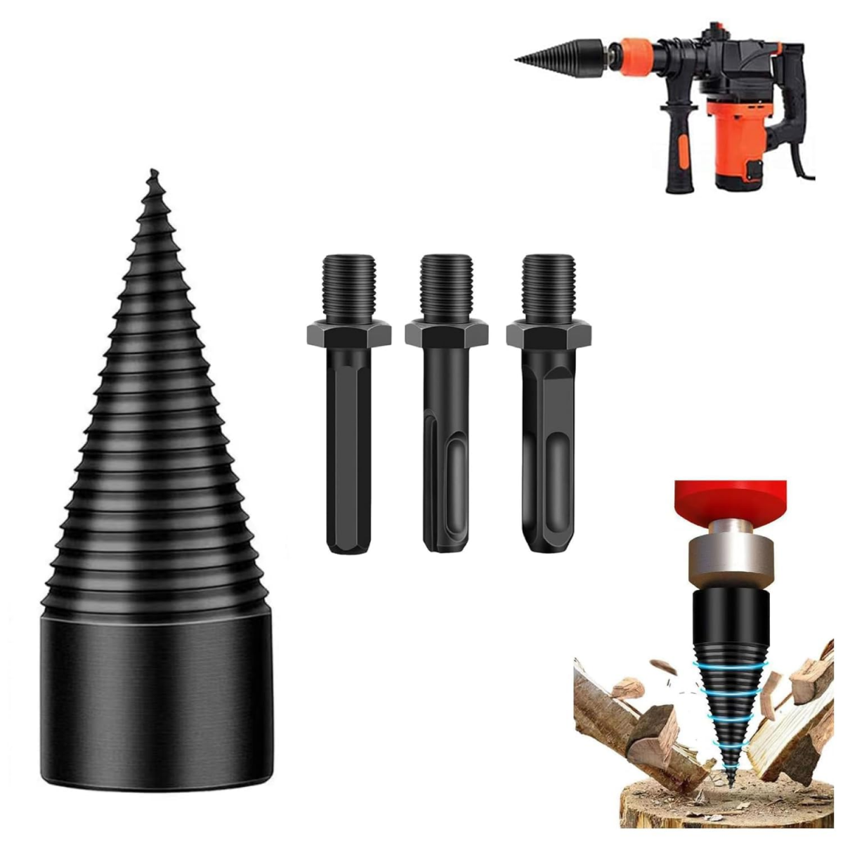Despărțitor de bușteni, burghiu pentru lemn de 45 mm cu 3 mânere pătrate/rotunde/hexagonale, despărțitor de bușteni