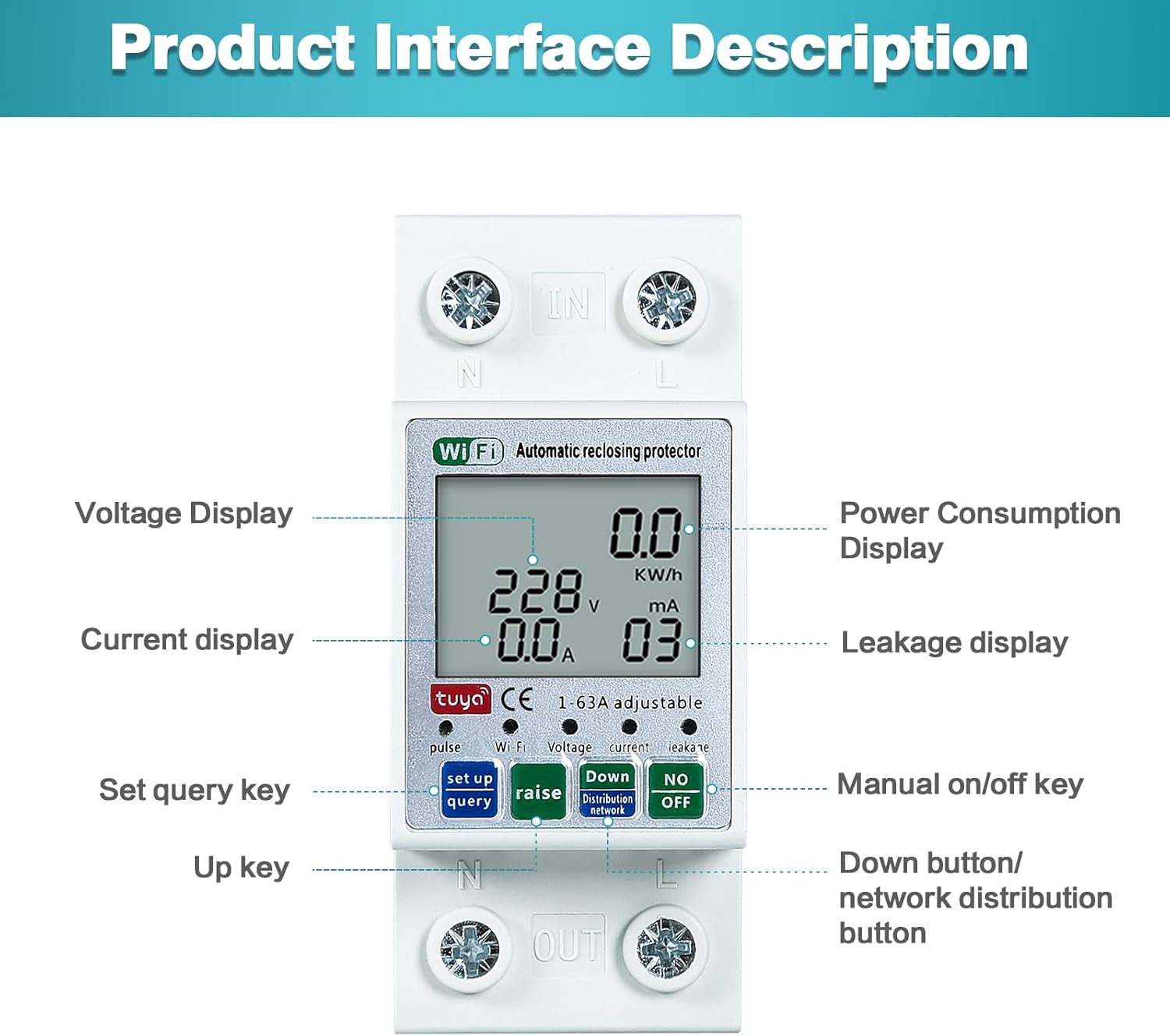 Compteur numérique intelligent WiFi, compatible avec la commande à distance via application mobile, 220 V 63 A - 4