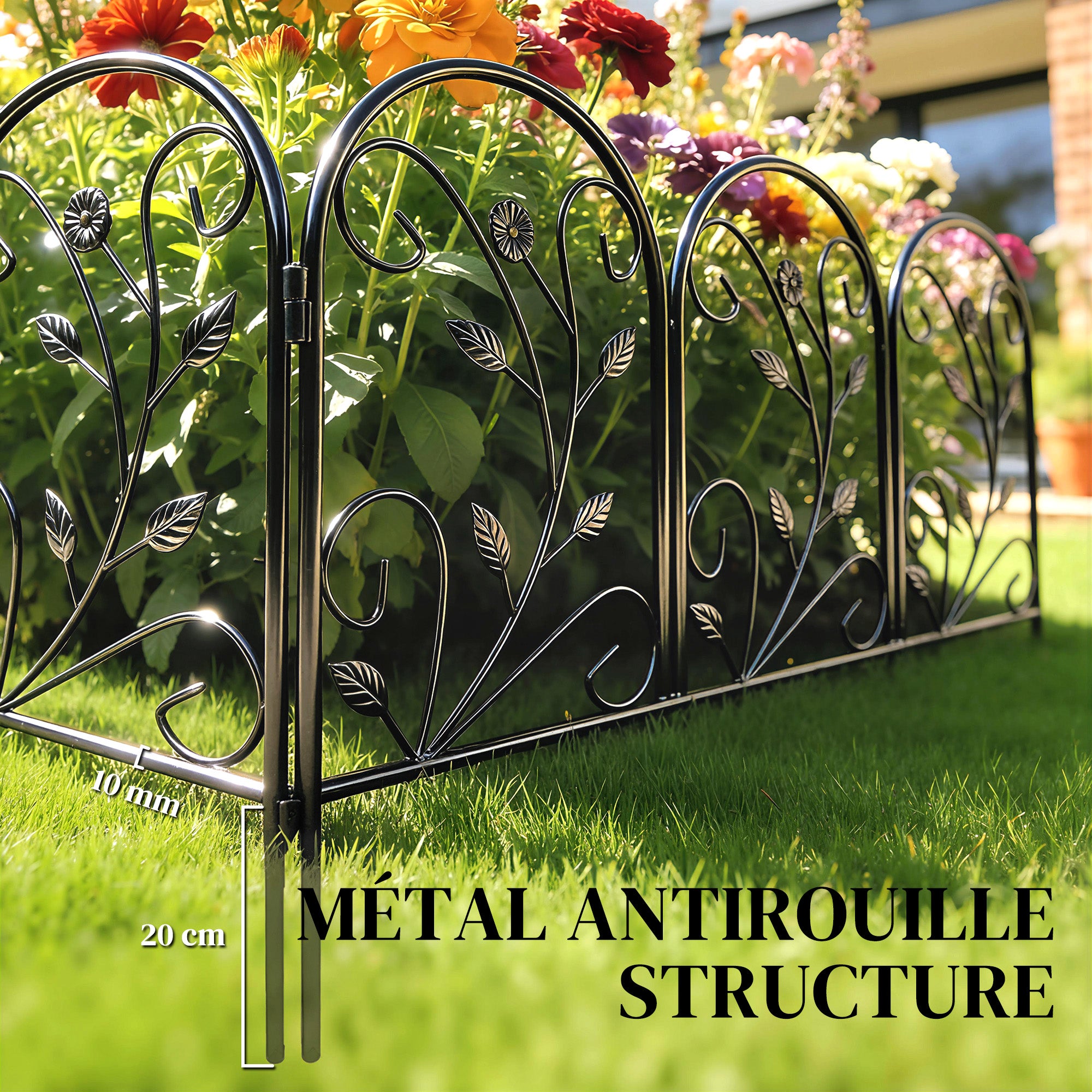 Clôture de Jardin Décorative 5 Panneaux de 80x60 cm pour Animaux Fleurs Patio, Panneaux de Clôture Antirouille, Noir - 7