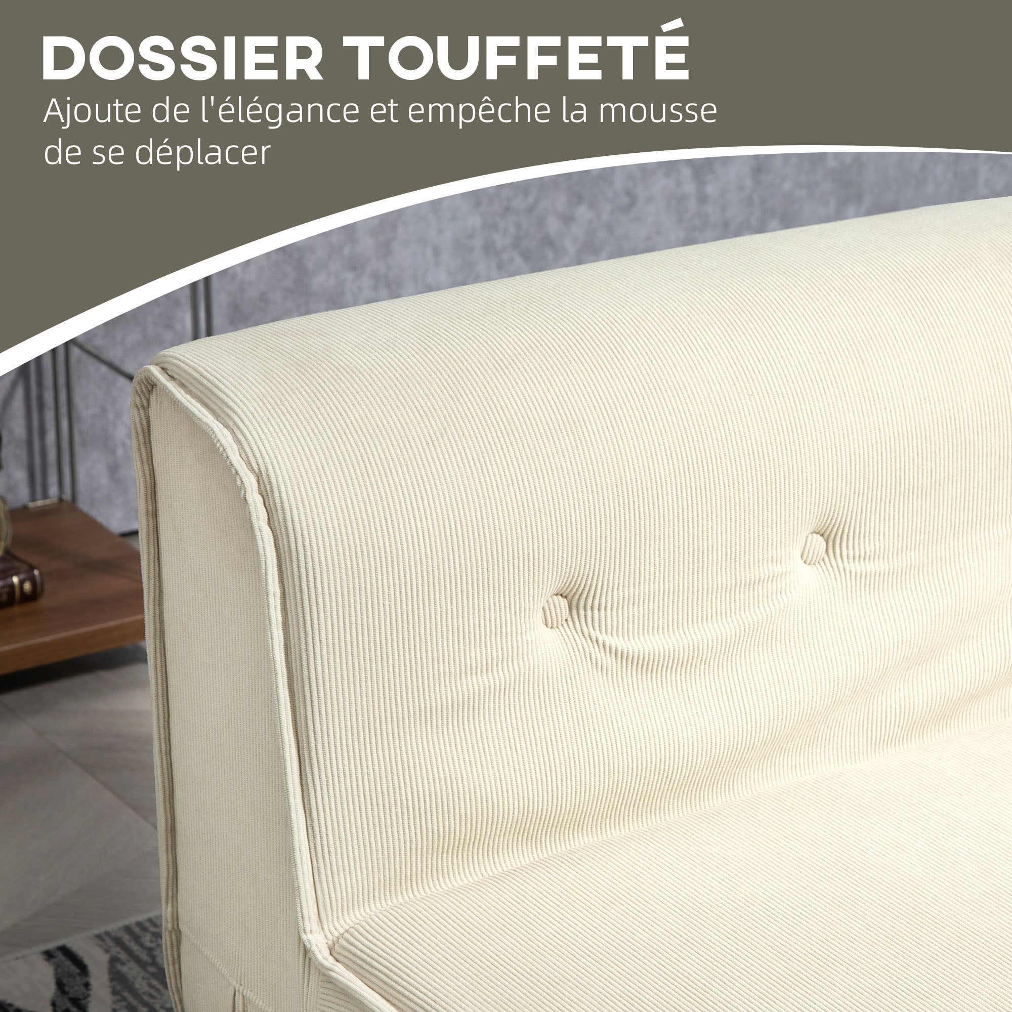 Chauffeuse 1 place Velours côtelé (100% polyester) HOMCOM - 6